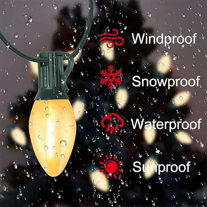 C7 LED Outdoor Frosted White String Lights, 25FT LED Outdoor Christmas Lights with 27 Clear Shatterproof Bulbs, Hanging Outdoor Decorations Vintage Christmas Lights for Party Tree Patio Garden Yard