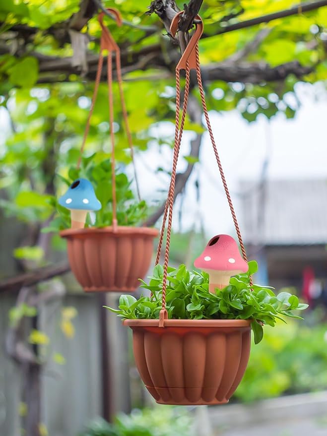 Kalolary 4Pcs Plant Watering Globes, Self Watering Spikes Terracotta Drip Water Stakes Irrigation Watering Bulbs for Pot, Indoor, Outdoor, Vacation ﻿(Gradient Mushroom)