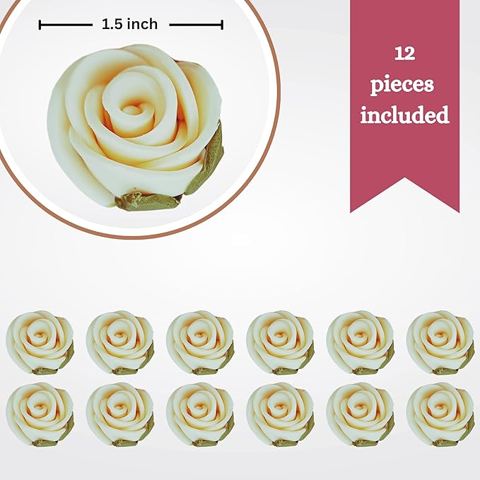 Confect Edible Flower | Edible Flower for cake decorations | Edible Flower Cupcake Toppers | Cupcakes & Doughnut Edible Toppers | Classic Pearl Ivory Sugar Flower- Pack of 12