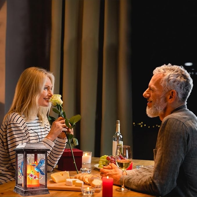 Solar Lanterns, Hummingbird Outdoor Hanging Lanterns, Metal Solar Lights, Gardening Gift for Mom Women Mother's Day, Garden Decor for Outside Porch Table Patio Yard, Grave Decorations for Cemetery