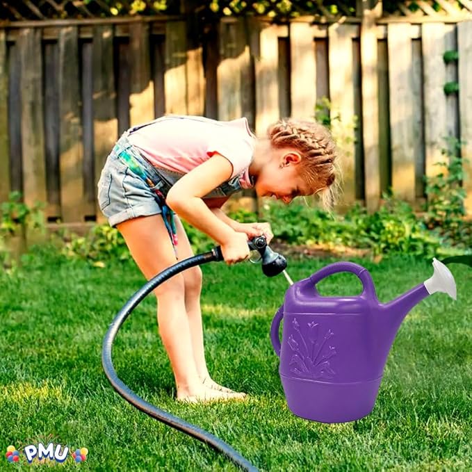 PMU 2 Gallon Watering Can - Garden Watering Can for Indoor & Outdoor Plants - Plastic Water Can with Detachable Sprinkler Head - Large Water Pot, Made in USA - Purple Pkg/6