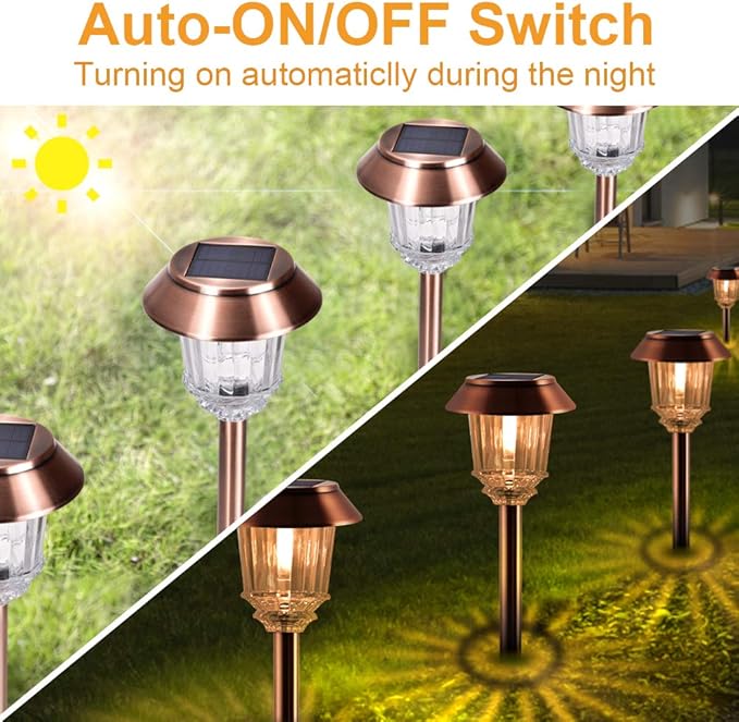XMCOSY+ Solar Lights Outside Waterproof - 4 Pack Auto On/Off 10-40 LM Dimmable Outdoor Solar Lights for Yard Garden Pathway Driveway Walkway (Warm White)
