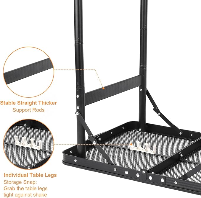 Camping Table Grill 4 Height Adjustable Small Folding 2FT Foldable Picnic Portable Grill Stand Mesh Outdoor Beach BBQ RV Black