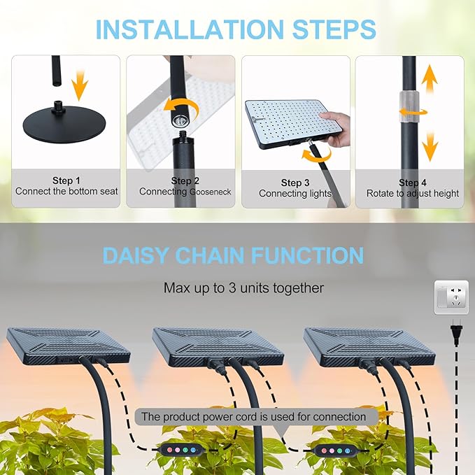 25W Table Top Grow Lights for Indoor Plants, Seed Starting, Bonsai with Timer Auto On/Off, 2500 Lumen Enough Bright Like A Small Sun for Your Jungle, Daisy Chain Function, 16"-24" Height Adjustable