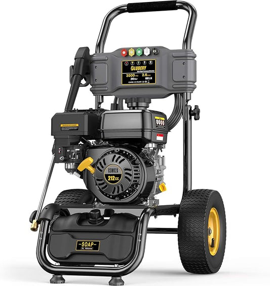 BLUBERY 3500 PSI Gas Pressure Washer, 2.6 GPM Heavy Duty High Power Washer, 30Ft Pressure Hose&Soap Tank,5 Pressure Nozzles,Black