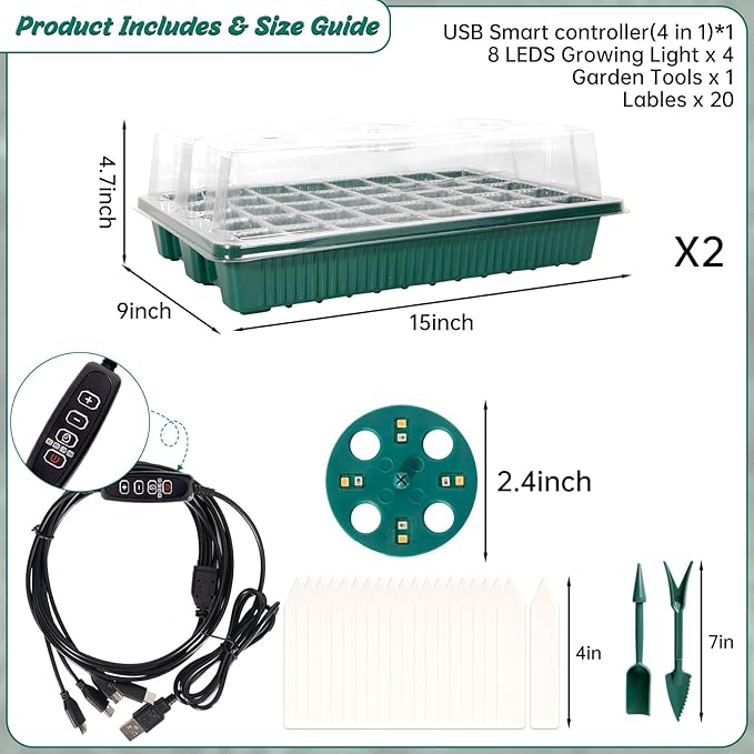 ZYP 2 PCS Seed Starter Kit with Grow Light, 80 Cells Seed Starter Tray for Indoor Planting,Germination Kit for Seed Starting Trays with Humidity Dome and Base