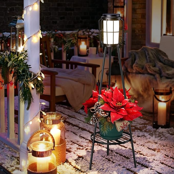 2 Pack Solar Lights Outdoor with Plant Stands - Solar Floor Lamp & Street Lights with Metal Tripod - Patio Decor for Garden, Yard, Pathway, Driveway, Porch