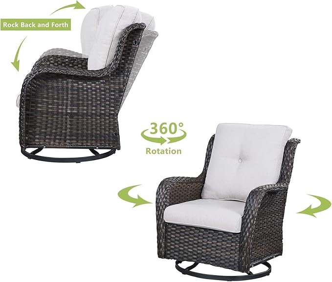 HUMMUH 7pcs Patio Furniture Set Swivel Rocker Patio Chairs,PE Wicker Outdoor Sofa Set of 2 with Coffee Table and Ottomans(Brown,Beige)