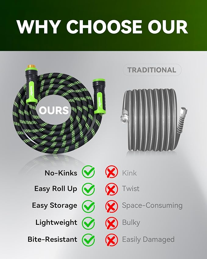 RAINPOINT Metal Garden Hoses for Yard 100 ft - No-kink 304 Water Hose 100ft with 10 mode Nozzle - Brass Connection, Swivel Handle, Flexible Hose,Lightweight, Puncture