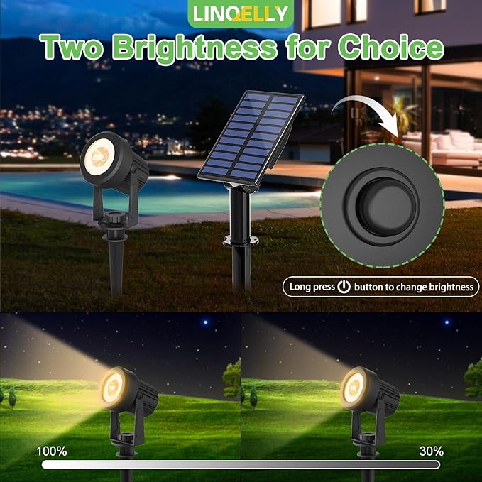Solar Spotlights Outdoor 2Pack Warm White Auto Dusk to Dawn Landscape Lights, IP65 Waterproof Solar Lights for Garden Yard Path 2-in-1 Ground or Wall Mount