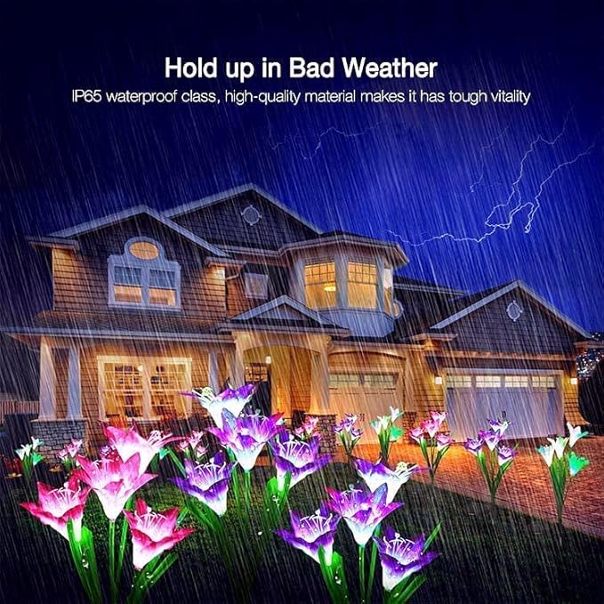 SOLARBABY Solar Lights Outdoor Garden, 4 Pack Solar Garden Lights Outdoor Waterproof Multicolor Changing Led Solar Flower with Bigger Lily for Patio Yard Pathway Balcony Decoration