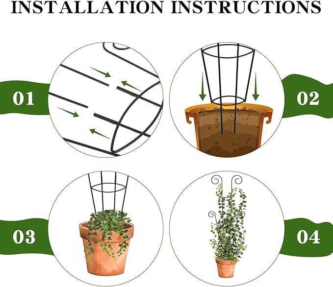ZOUTOG Trellis for Climbing Plants Indoor 30 Inch, Houseplant Trellis for Potted Plants Metal 4Pcs for Vine Ivy Flower Support,Round Shape,Black