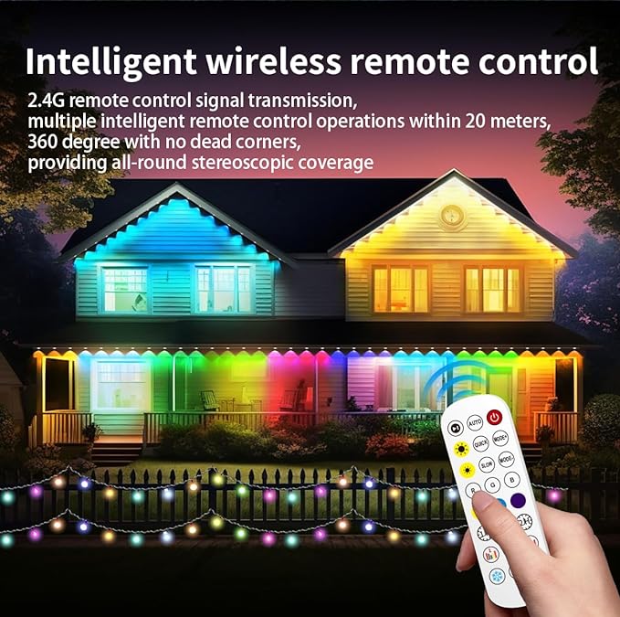 50ft Permanent Outdoor Lights for House, IP67 Waterproof RGB+IC LED Eaves Lights, 54 Scene Modes Outdoor Lighting for Christmas Garden Party Holiday Decorations, with App/Remote Control