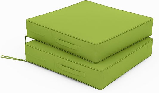 Patio Chair Cushions 22 X 22 X 4 Inch Waterproof Outdoor Seat Cushions for Patio Furniture, Outdoor Sofa Couch Pads with Ties & Handle, Set of 2, Grass Green