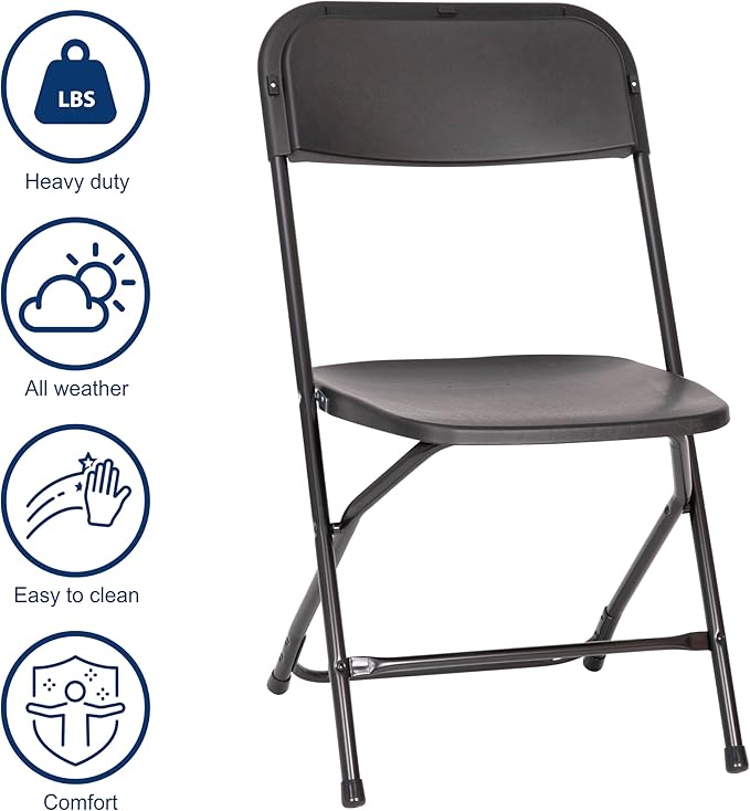 Flash Furniture Hercules Series Big & Tall Stackable Plastic Folding Chairs, Extra Wide Commercial Event Seats, Set of 4, Black