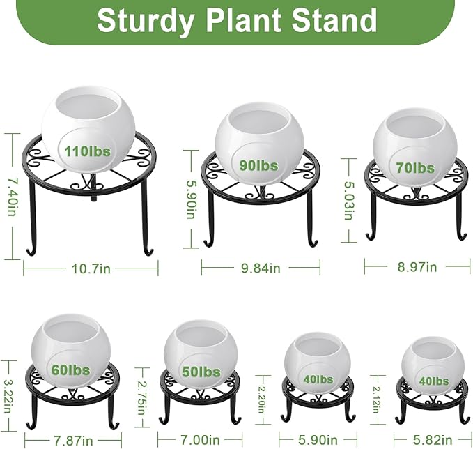 ZUIYIN 7 Pack Metal Plant Stands for Outdoor Indoor, Anti-Rust Iron Flower Pot Stands Outdoor Plant Stands, Indoor Floor Plant Holder Heavy Duty Plant Shelf for Patio, Home Garden Decor Racks(Black)