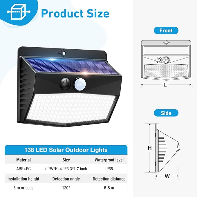 [6 Packs] Solar Lights Outdoor Motion Sensor Solar Security Lights Waterproof with 3 Lighting Modes Solar Powered Wall Lights Outside for Garden Fence Yard Deck