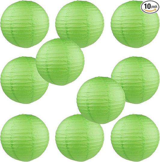 WYZworks Round Paper Lanterns 10 Pack (Green, 14") - Hanging Paper Lanterns Lamp for Wedding, Birthday, Party and Home Decorations with 8", 10", 12", 16" Option