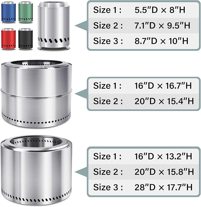 HGD Small Tabletop Fire Pit 9.8 x 8.7 in, Portable Mini Smokeless Table Top Firepit, Low Smoke Camping Stove for Outdoor & Patio, Fueled by Pellets or Wood, with Travel Bag, Stainless Steel, Silver
