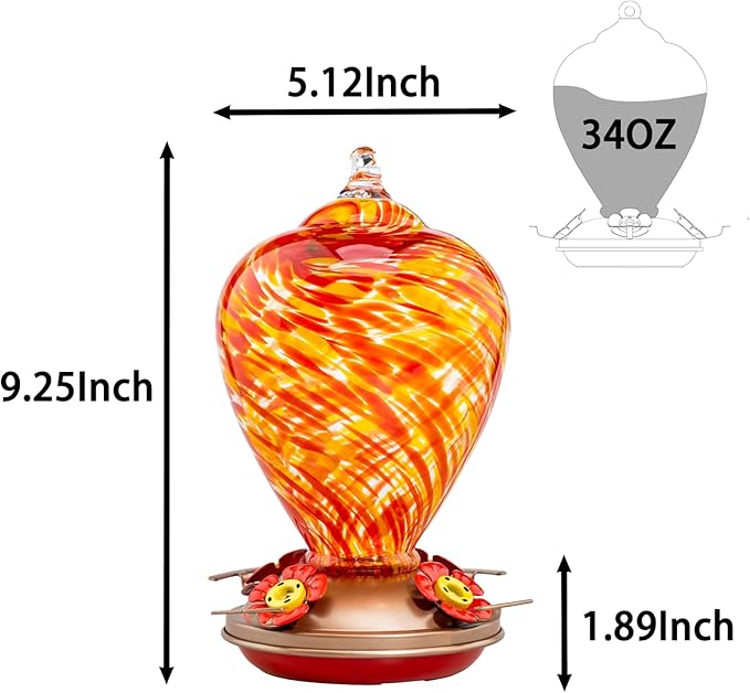 Muse Garden Hummingbird Feeders for Outdoors Hanging, Blown Glass Hummingbird Feeder, Hummingbird Gifts for Mom, Garden Backyard Decor for Outside, Unique Gifts Idea for Women, 34OZ, Daylight