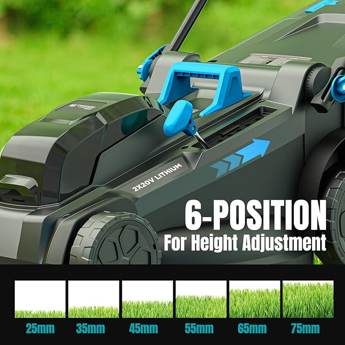 2x20V 18 inch Electric Lawn Mower Cordless, Brushless Push Lawn Mower with 6-Position Cutting Height Adjustment, 2x4.0Ah Battery & Dual Charger Included