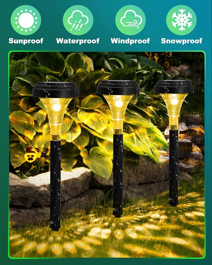 Solar Pathway Lights 12 Pack, Outdoor Solar Garden Yard Light RGB Color Changing+Warm White IP67 Waterproof, Solar Powered Garden Lights for Walkway Yard Backyard Lawn Landscape