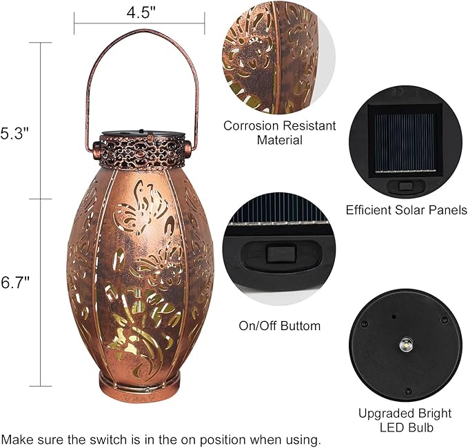 Butterfly Lantern 2 Pack Solar Lanterns Outdoor Hanging Solar Lights, Upgraded Metal Garden Lanterns - Waterproof LED Decorative Light for Garden Patio Yard Gifts for Mom Grandma Women