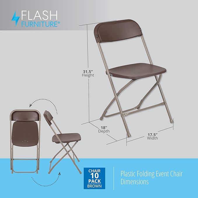 Flash Furniture Hercules Series Plastic Folding Chair Brown - 10 Pack 650LB Weight Capacity Comfortable Event Chair-Lightweight Folding Chair