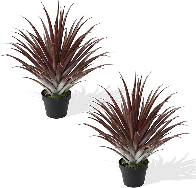 momoplant 2 Pcs Artificial Aloe Vera Plants 27 Inch Red Fake Succulents Faux Agave Plant Potted for Indoor Outdoor Home Office Decor