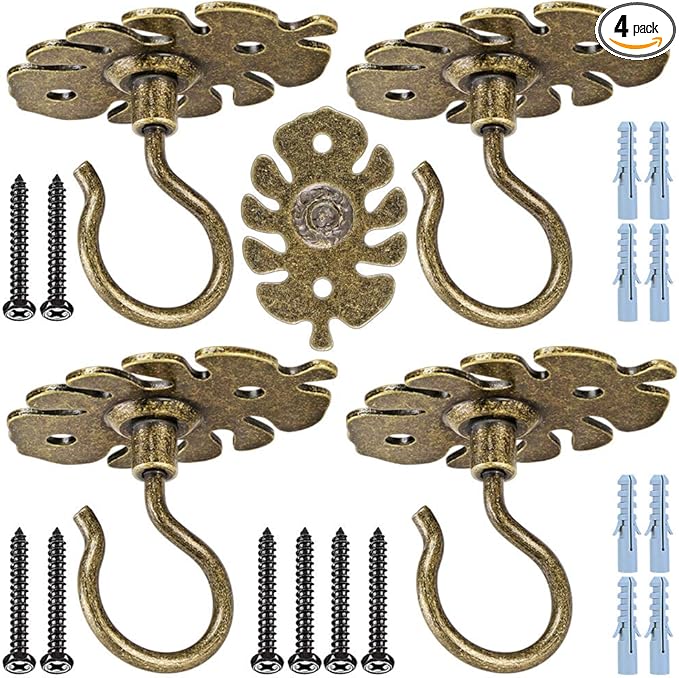 Dolibest Wall Mount Ceiling Hooks,Plant Hooks for Ceiling Metal Plant Bracket Iron Wall Mount Lanterns Hangers Hooks for Hanging Plants Lights, Outdoor Wire, Fairy Lights, Wind Chimes, Bronze(4PCS)