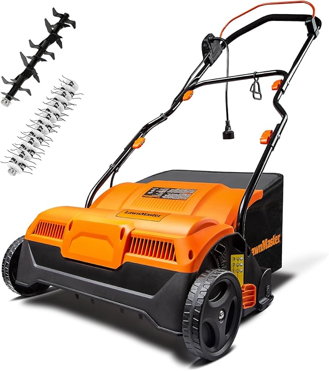 LawnMaster GVB1316 Electric 16” 13 Amp Dethatcher and Scarifier with 12 Gallon Collection Bag