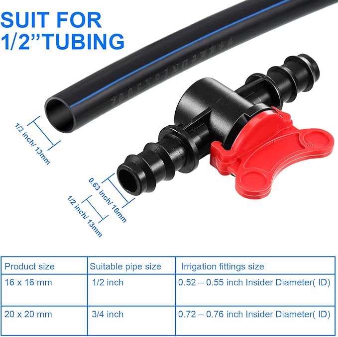 Drip Irrigation Switch Valve Gate Valves for 1/2 Inch Double Male Barbed Valve (12)