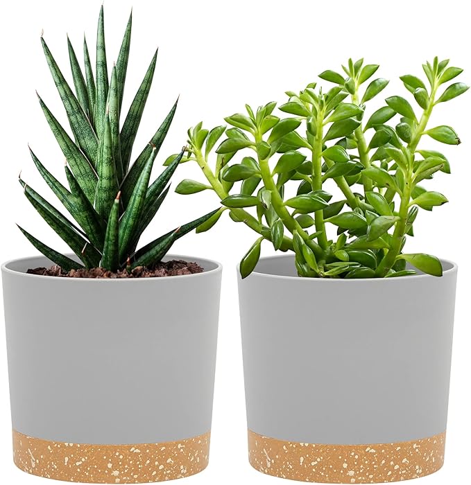 QCQHDU 5 inch Plant Pot, 2 Pack Planters for Indoor Plants with Drainage Holes & Saucer, Outdoor Flower Pots Home Garden Modern Decor