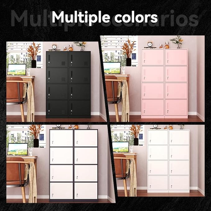 4 Door Metal Storage Locker Cabinet for Office, Home, Gym, School, Steel Cabinet to Storage File, Toys, Shoes and Sports Equipment, Locker Organizer for Gym Office Bedroom (4 Door, White)