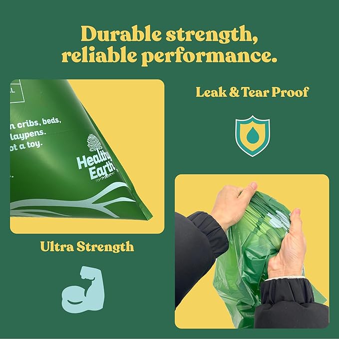 Healthy Earth 13 Gallon Compostable Trash Bags – Tall Kitchen Garbage Bags with Drawstring Handles, Extra Thick Plant-Based Liners, BPI & TÜV Certified ASTM D6400, Heavy Duty Leak-Proof (30 Count)