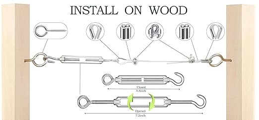 1/8" Wire Rope,100FT 304 Stinless Steel Cable with M5 Turnbuckle-Gardening,Aircraft,Picture Hanging, Clothesline Wire