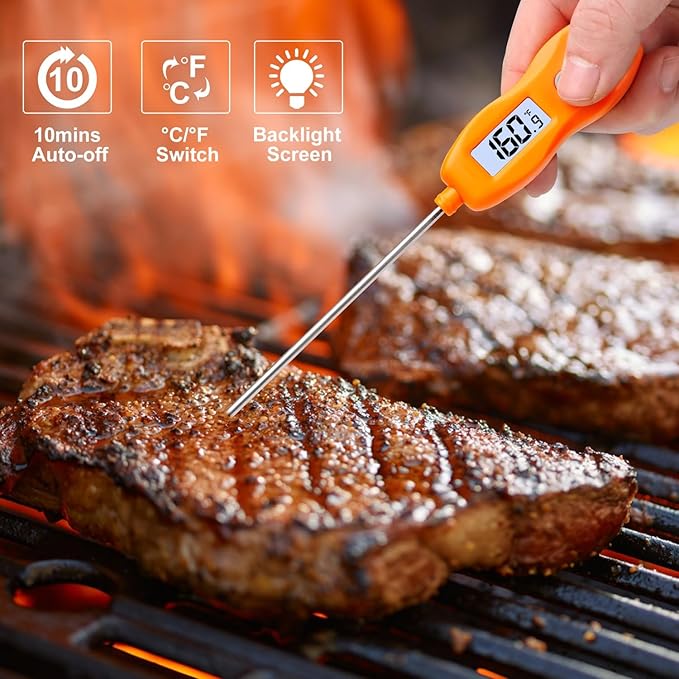 Digital Meat Thermometer Backlight,Waterproof Instant Read Food Thermometer for Cooking Grilling BBQ Baking Liquids Beef Turkey (Orange)