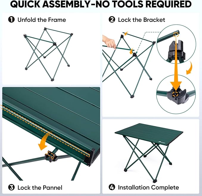 PTEROMY Small Folding Camping Table, Portable Beach Table with Ultralight Aluminum Tabletop for Travel, Outdoor, Camping, Picnics, and BBQs (Green)