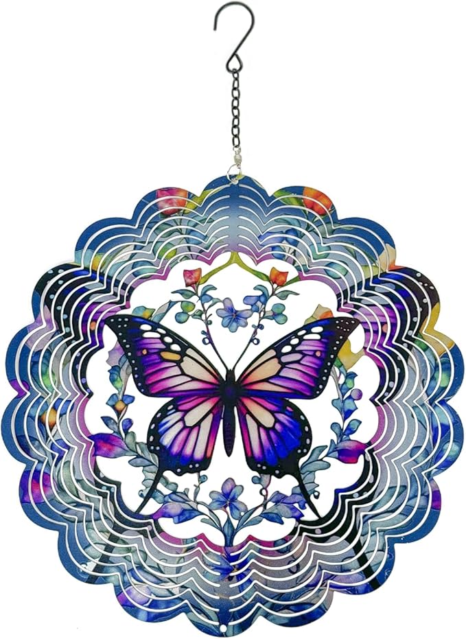 Wind Spinners 2 Pack Metal Butterfly - Butterfly Gifts for Women Mom Grandma Wife, Hanging Wind Spinner for Outdoor & Indoor Decorations, 12 inch 3D Wind Spinner for Ornament Gifts