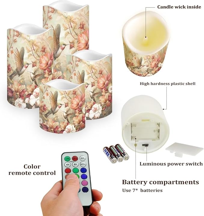 Ystardream Hummingbird Flameless Candle with Remote Control and Timer,Battery Operated Led Candle for Festival Celebration Home Decor,4 Pack Set