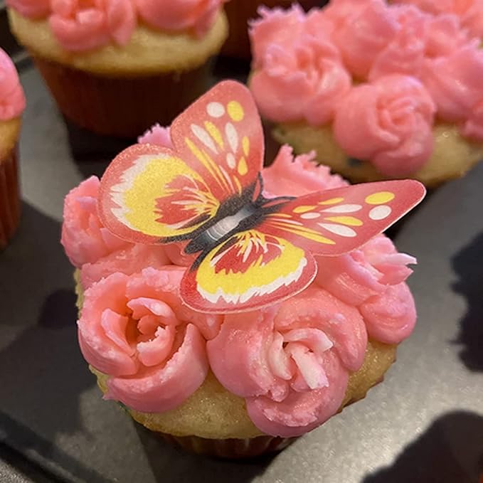 48Pcs Edible Cake Butterfly Decoration Cake Toppers Birthday Party Cupcake Toppers Mixed Size & Colour