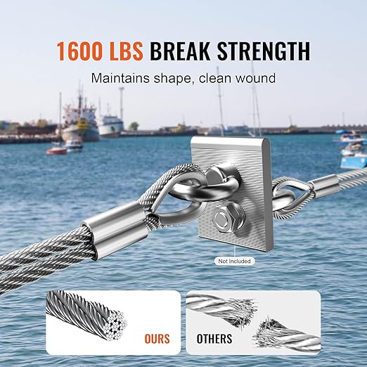 VEVOR Wire Rope Kit, 1/8" 100 ft 304 Stainless Steel Cable with 124 Accessories, 1600 lbs Breaking Strength, 7x7 Strands Construction Marine Aircraft Grade for Handrail Stair Decking Fence Outdoors