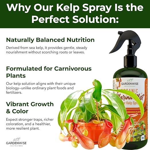 100% Organic Marina Mist Carnivorous Plant Food | Liquid Kelp Foliar Spray for Plants - Kelp Fertilizer for Venus Flytraps, Sundew, Butterworts, Pitcher Plants 16 Oz