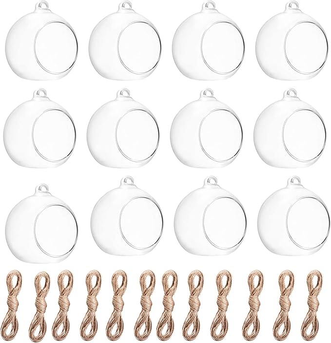 Hanging Glass Candle Holder, Globe Glass Tea Light Holder, Hanging Glass Vase, Flower Plants Terrarium, Glass Orbs Container, Micro Landscape DIY for Home, Office, Wedding (2.36" 12Pcs)