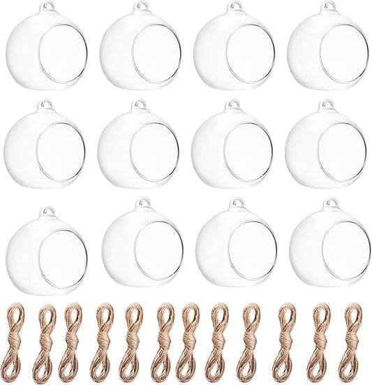 Hanging Glass Candle Holder, Globe Glass Tea Light Holder, Hanging Glass Vase, Flower Plants Terrarium, Glass Orbs Container, Micro Landscape DIY for Home, Office, Wedding (2.36" 12Pcs)