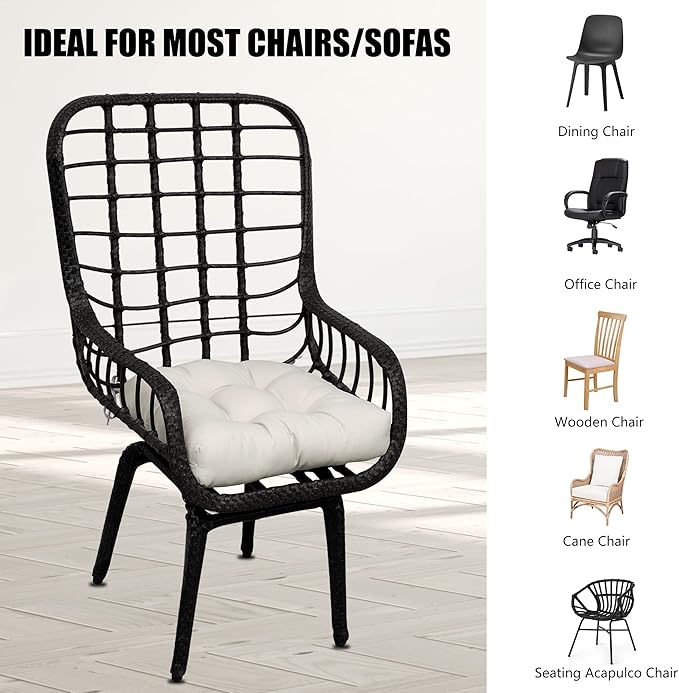 RACE LEAF Chair Cushions 19" x 19" Patio Chair Seat Pads, Set of 2 Thick Fill Tufted Square Patio Cushions, Water-Resistant with Ties for Non-Slip Support, Beige