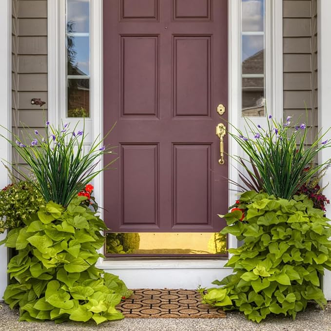 Melorca&Guilla Artificial Plants Outdoor 6PCS 23“ Fake Tall Grass,Fake Outdoor Plants,Faux Plants with Flowers for Garden Porch Window Box Shop Office Home Décor