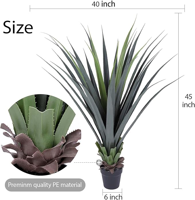 44inch Artificial Agave Plant Potted Plants Fake Agave Plant for Home Office Garden Indoor Outdoor Decoration (2PACK)