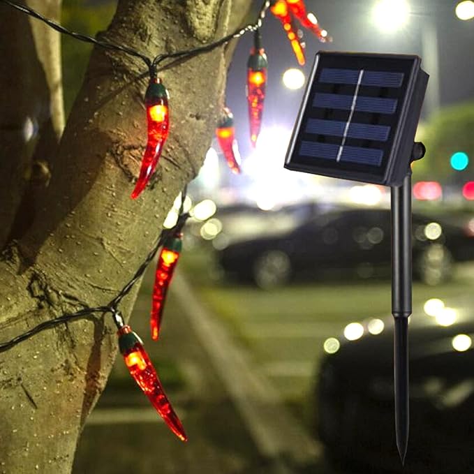 Solar Red Chili String Lights, 30 LED Chili Shape Fairy String Lights Solar Operated String Lights for Wedding, Chinese New Year,Spring Festival,Party Decoration,Christmas