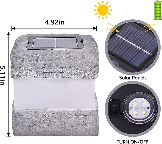 2 Pack Solar Garden Lights, Fake Rock Lights for Outdoor Pathway Yard, Solar Waterproof Decorative Rocks Lantern for Landscape Decor Gery
